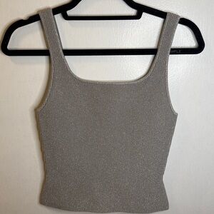 Babaton Ribbed Sparkle Silver Tank Top